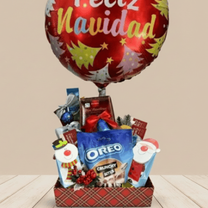 Cesta con globo y dulces de Navidad