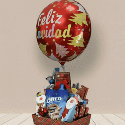 Cesta con globo y dulces de Navidad