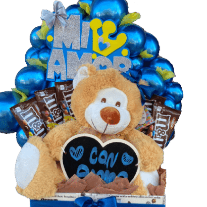 Cesta regalo para pareja con peluche