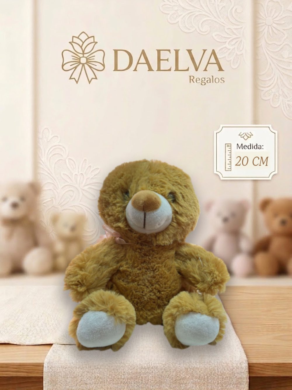 Oso Peluche Miel Suave con Lazo Rosa