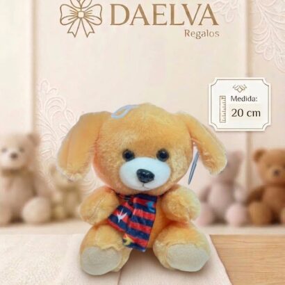 Peluche Perrito Beige con Bufanda Roja y Azul