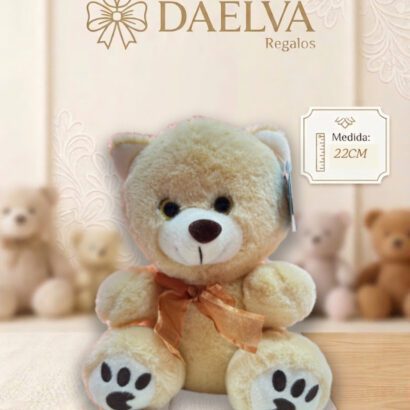 Peluche Oso Crema Suave con Huellas y Lazo Bronce