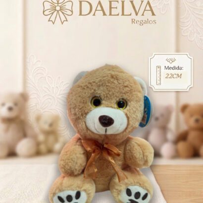 Peluche Oso Beige Suave con Huellas Bordadas y Lazo Bronce