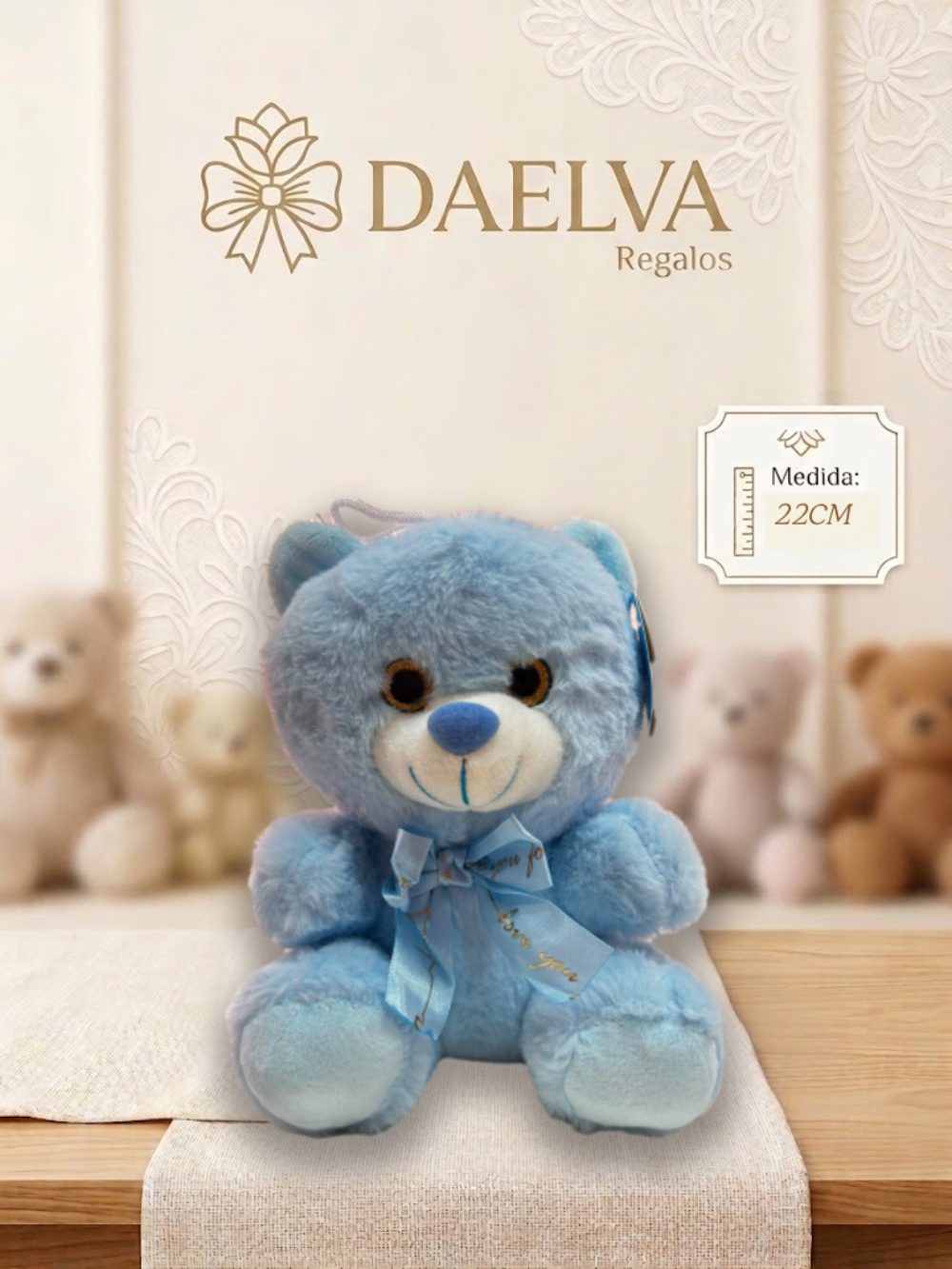 Peluche Oso Azul Celeste Suave con Lazo "Love You Forever"