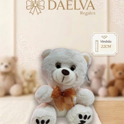 Peluche Oso Blanco Suave con Huellas Bordadas y Lazo Bronce
