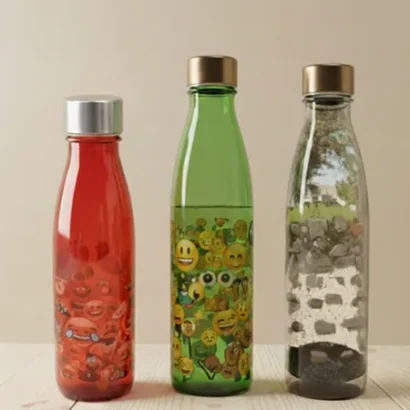 Botellas de colores estampadas de emojis