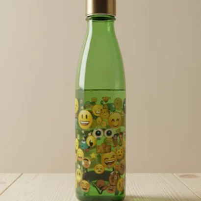 Botellas de colores estampadas de emojis
