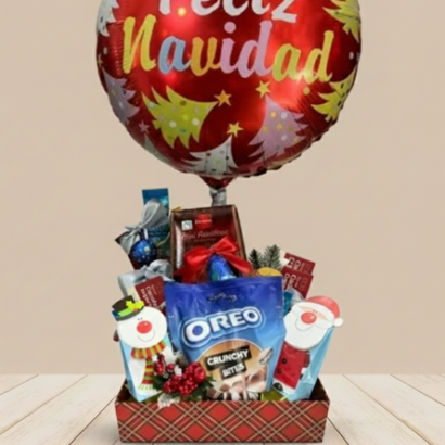 Cesta con globo y dulces de Navidad