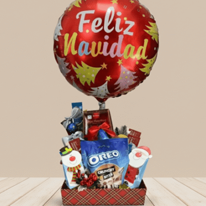 Cesta con globo y dulces de Navidad