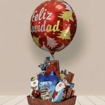 Cesta con globo y dulces de Navidad