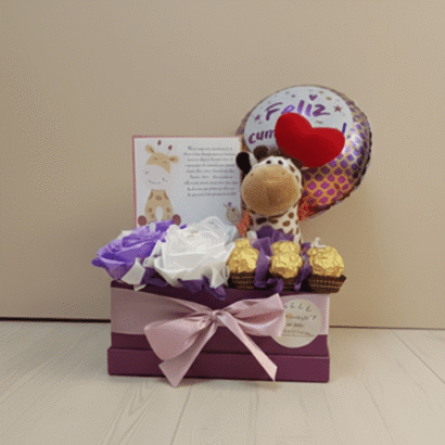 Cesta personalizada de peluches y rosas