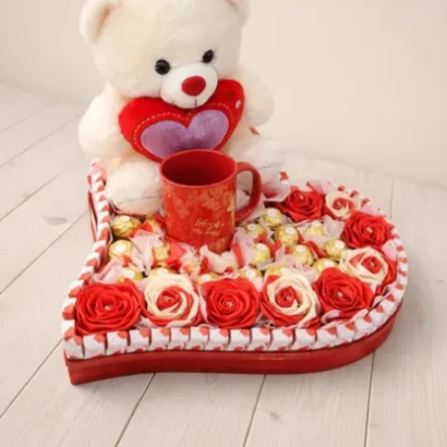 Cesta premium con kinder y rosas