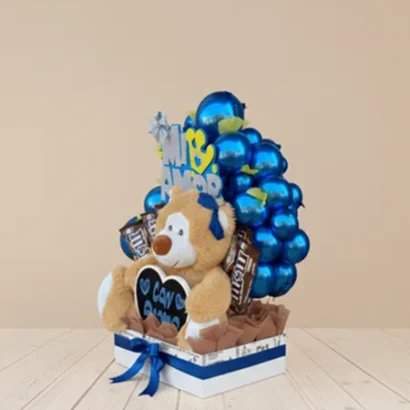 Cesta regalo para pareja con peluche
