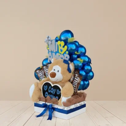 Cesta regalo para pareja con peluche