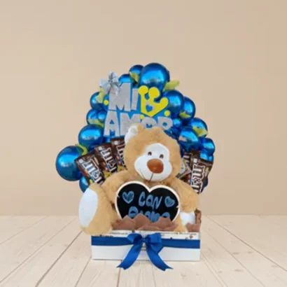 Cesta regalo para pareja con peluche