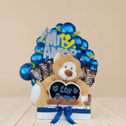 Cesta regalo para pareja con peluche