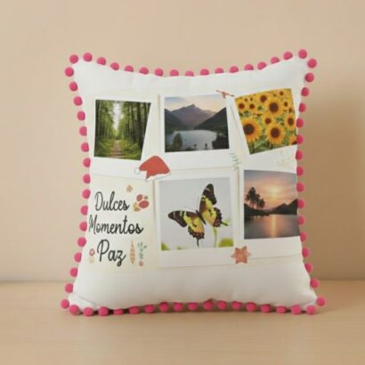Cojín personalizado con bordes rosas