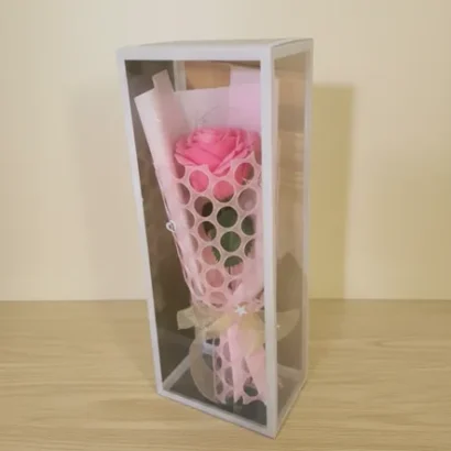Rosas luces caja transparente