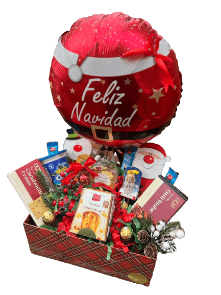 Cesta con globo y dulces de navidad