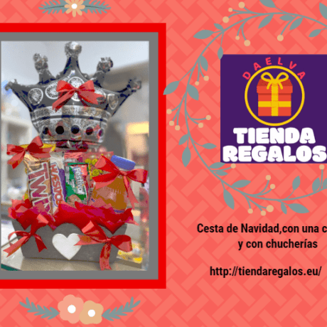 Cesta de Navidad con una corona y chucherías