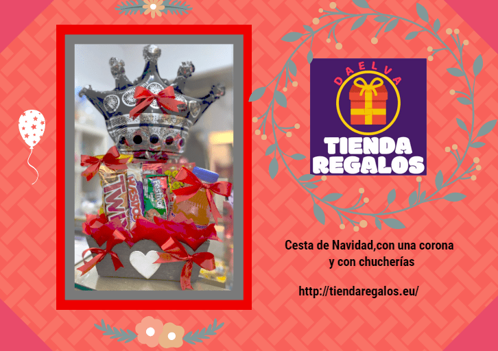 Cesta de Navidad con una corona y chucherías