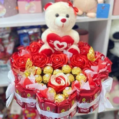 kit de regalo de flor de chocolate con osito