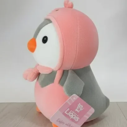 peluche pingüino rosa 15 cm mirando ala izquierda