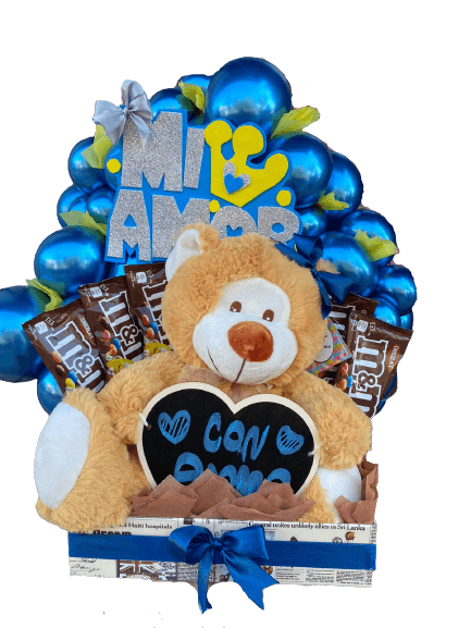 Cesta regalo para pareja con peluche
