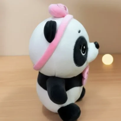 Peluche Panda con Lazo Rosa y Diadema de Corazón