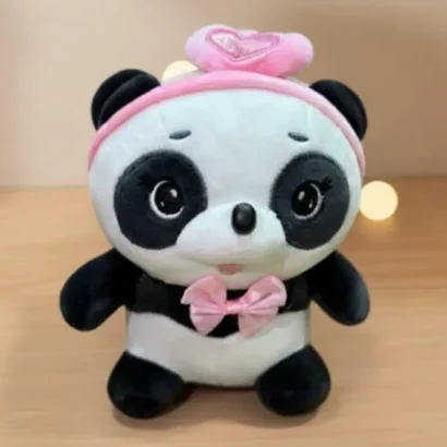 Peluche Panda con Lazo Rosa y Diadema de Corazón