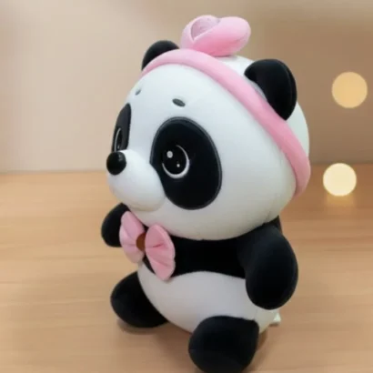 Peluche Panda con Lazo Rosa y Diadema de Corazón