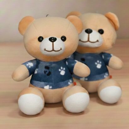 peluche osito con ropa azul y estampado de panda