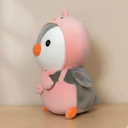 peluche pingüino con capucha rosa