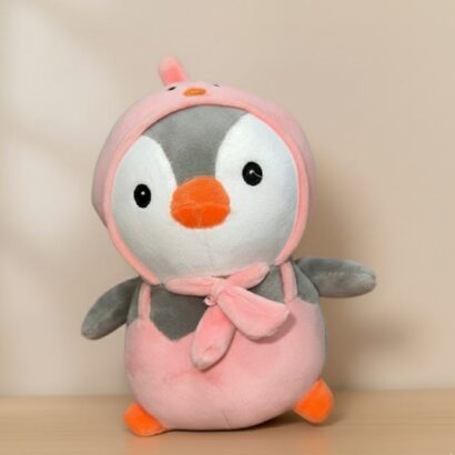 peluche pingüino con capucha rosa