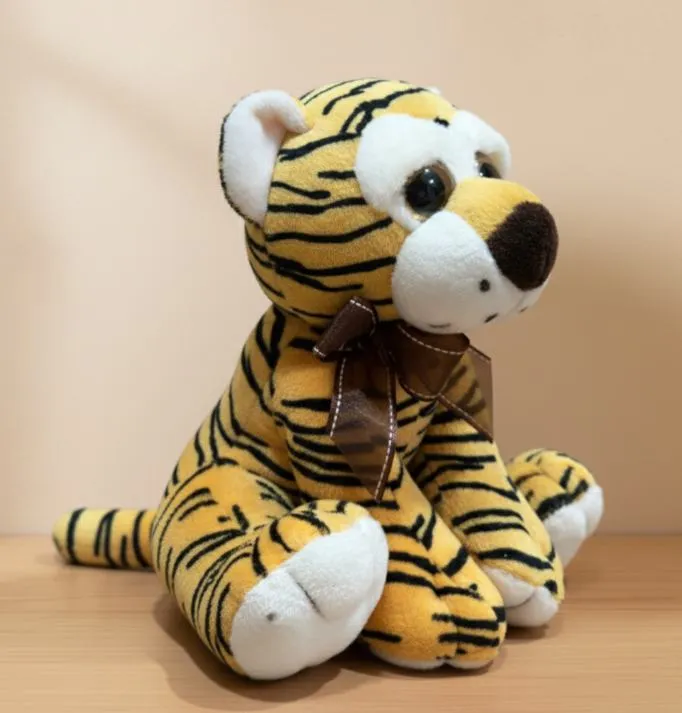 peluche tigre realista de felpa suave con lazo decorativo