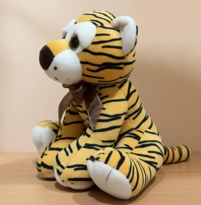 peluche tigre realista de felpa suave con lazo decorativo