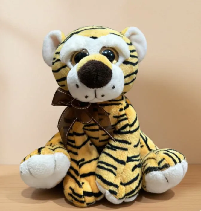 peluche tigre realista de felpa suave con lazo decorativo